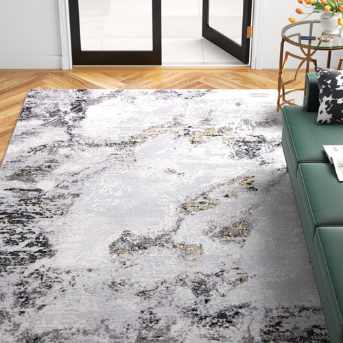 Etta Avenue™ Ambrose Machine Woven / Power Loomed Gray/Gold/Black Rug